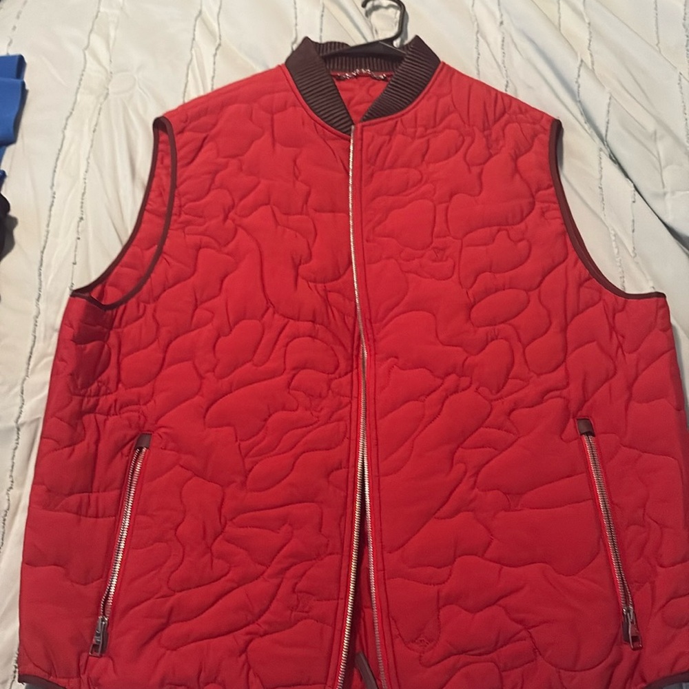 Vintage LV men's vest. Embroidered red nylon. Size XXL. Used- good condition